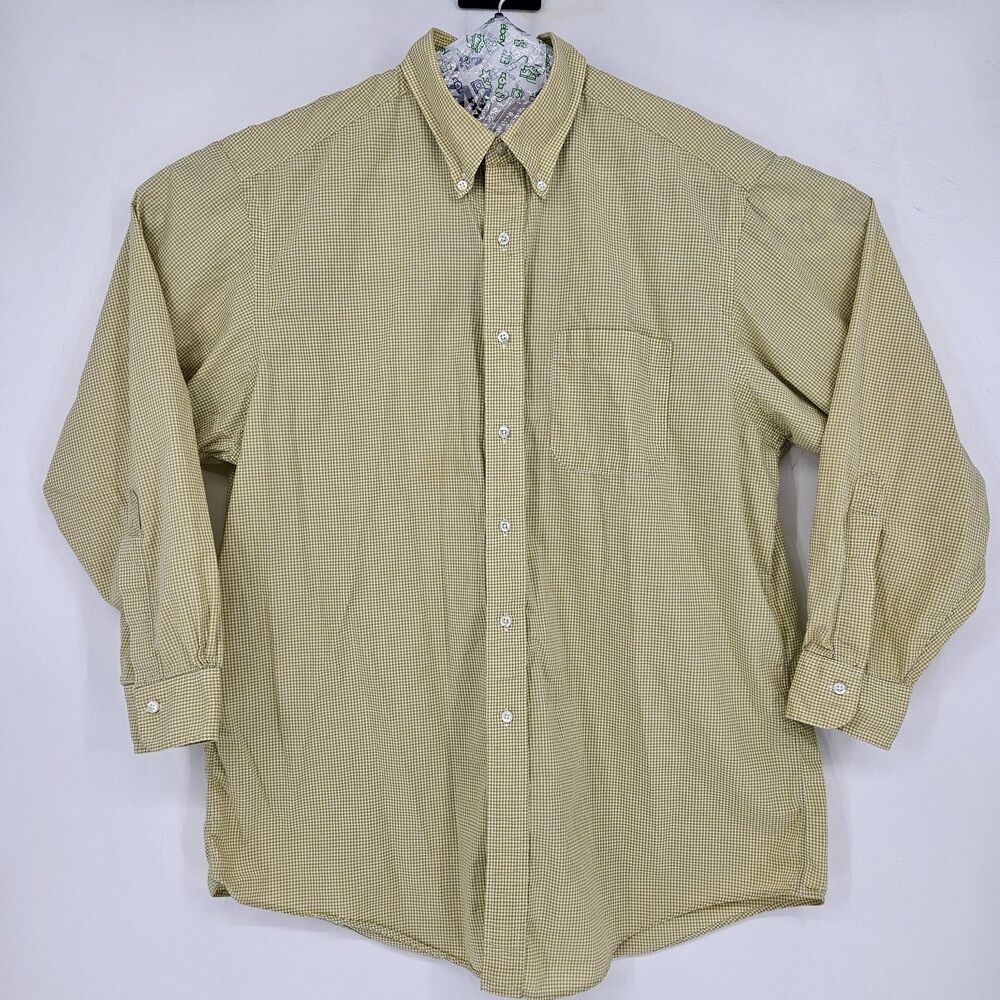Brooks Brothers Shirt‎ Mens 17 3 Button Down Long Sleeve Checkered USA Mustard